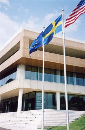 The Swedish Embassy in Washington, D.C., with flags flying!